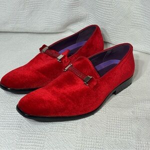 After‎ Midnight Mens Bright Red Velvet Dress Loafers w/ Braided Detail Size 11